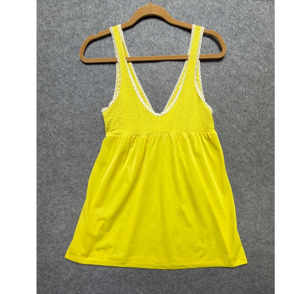 Vintage Yellow Nylon Babydoll Nightgown Lace Trim Empire Waist Chemise Large 60s - Picture 9 of 9